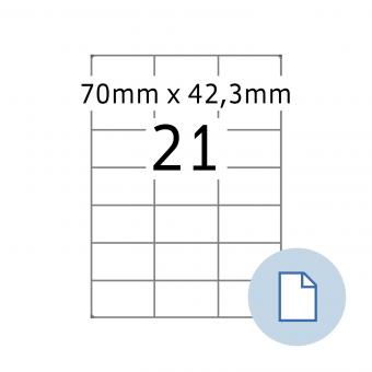 HERMA Blattetiketten A4, 8421, Papier weiß 70x42,3 mm, 500 Blatt/10.500 Etiketten 