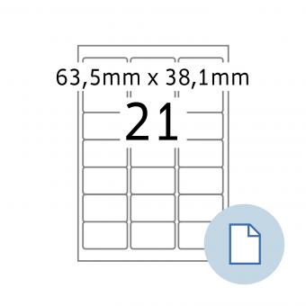 HERMA Blattetiketten A4, 8699, Papier weiß 63,5x38,1mm, 100 Bl./2.100 Etik./Liefereinheit 10 Pack. 