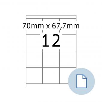 HERMA Blattetiketten A4, 8709, Papier weiß 70x67,7mm, 100 Bl./1.200 Etik./Liefereinheit 10 Pack. 