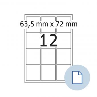 HERMA Blattetiketten A4, 8726, Papier weiß 63,5x72mm, 100 Blatt/1.200 Etik./Liefereinheit 10 Pack. 
