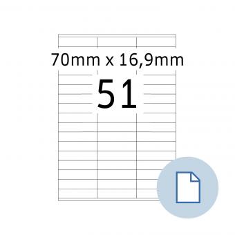 HERMA Blattetiketten A4, 8779, Papier weiß 70x16,9mm, 100 Blatt/5.100 Etik./Liefereinheit 10 Pack. 